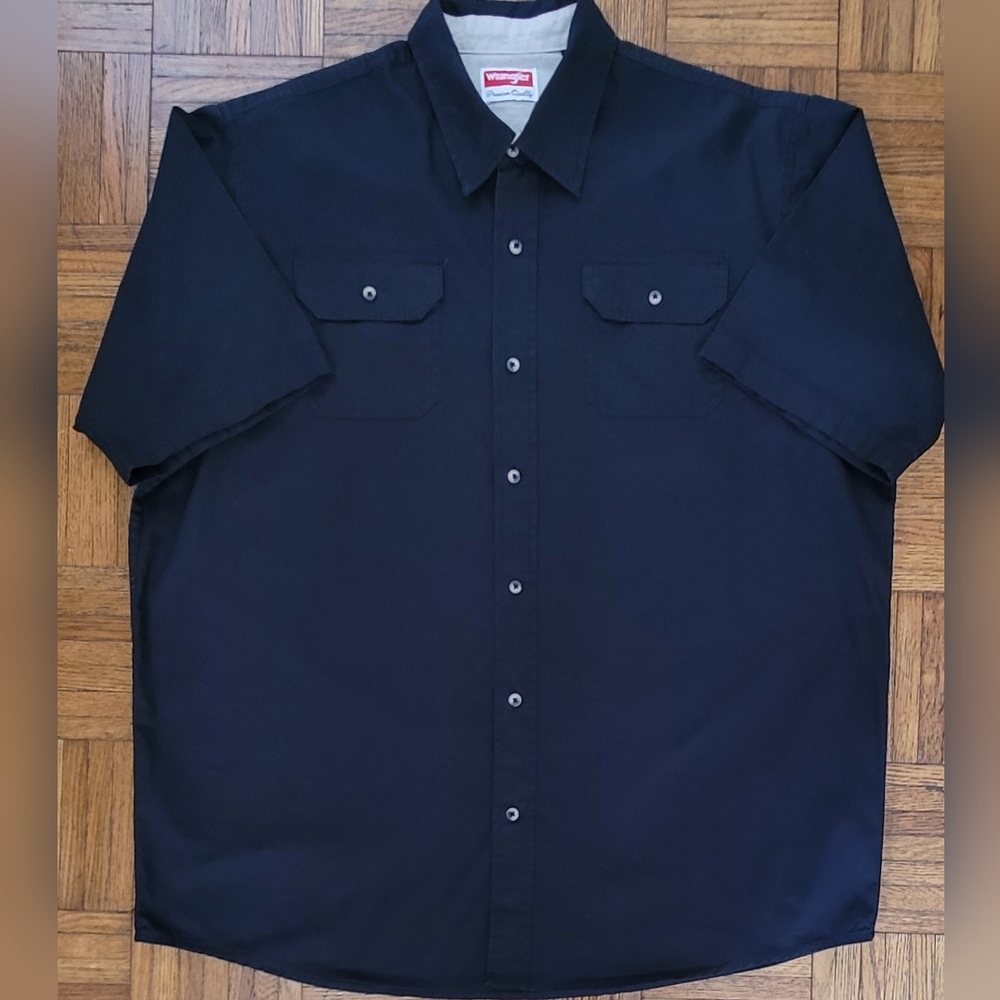 Wrangler Premium Quality Mens XL Tall Black Short Sleeve Button Down Shirt 100%